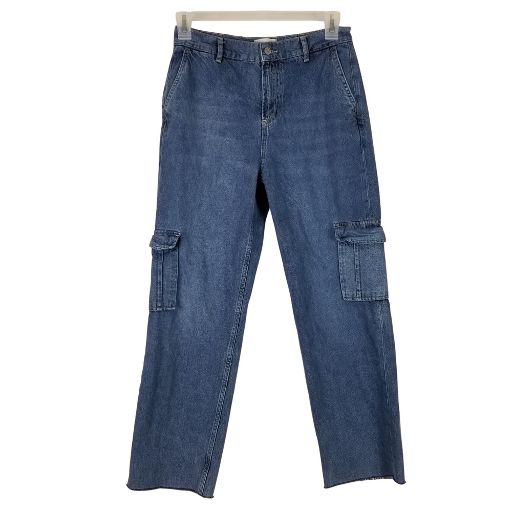 Rails Speedway Cargo Jeans Women 26 Blue Relaxed Boyfriend Raw Hem Denim